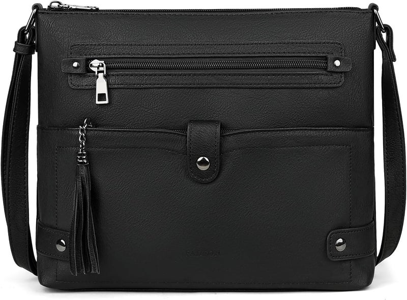 FADEON Large Crossbody Purses for Women Crossbody Bag, Designer Leather Cross Body Purses Multi Pocket Shoulder Bag - Image 1